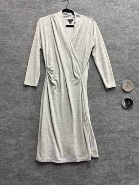 Ann Taylor Factory Women's Gray Faux Wrap 3/4 Sleeve Jersey Dress Size Medium